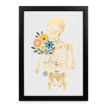Squelette avec bouquet de fleurs - Affiche encadrée (27 × 37 cm) - noir - Devant