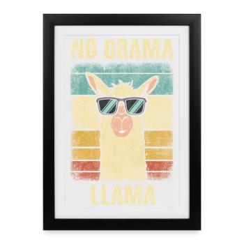 No Drama Lama Drôle Vintage - Affiche encadrée (27 × 37 cm) - noir - Devant