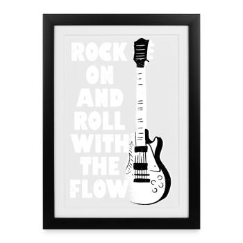 Rock On And Roll With The Flow Rock Band Guitar - Framed poster (27 × 37 cm) - black - Front