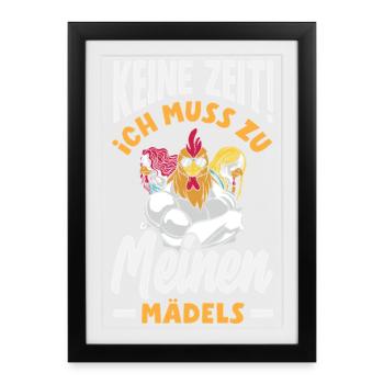 Pas le temps! Je dois aller vers mes filles – des poulets - Affiche encadrée (27 × 37 cm) - noir - Devant