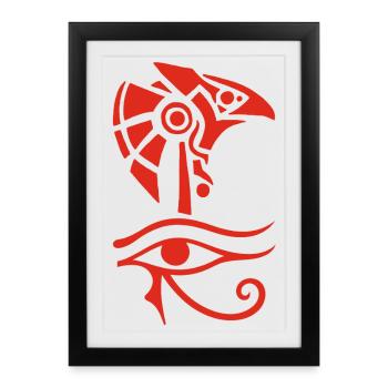 Dieu égyptien et oeil d'Horus (rouge) - Affiche encadrée (27 × 37 cm) - noir - Devant