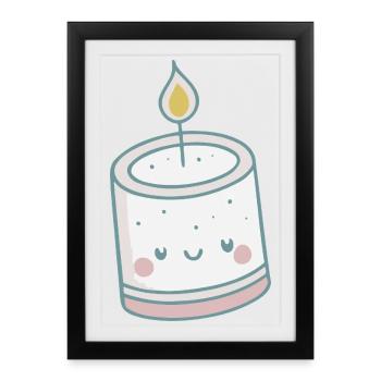 Bougie Kawaii Lumineuse - Affiche encadrée (27 × 37 cm) - noir - Devant