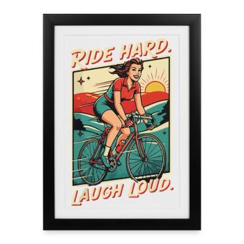Vélo rétro Ride Hard Laugh Loud - Affiche encadrée (27 × 37 cm) - noir - Devant