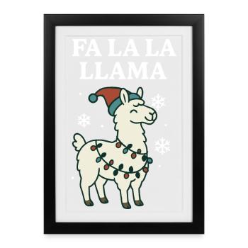 Fa La La Llama Drôle de Noël Père Noël - Affiche encadrée (27 × 37 cm) - noir - Devant