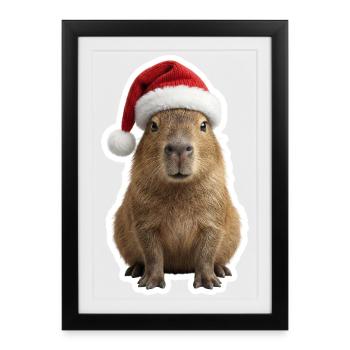 Chill Capybara and Christmas Hat - Framed poster (27 × 37 cm) - black - Front
