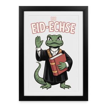 Lézard de serment : motif de justice reptile drôle - Affiche encadrée (27 × 37 cm) - noir - Devant