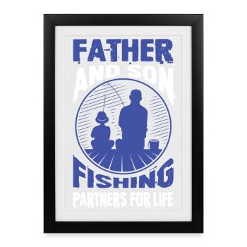 Cadeau de pêche Père et Fils - Affiche encadrée (27 × 37 cm) - noir - Devant