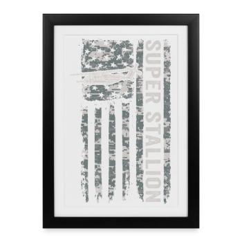 Super Stallion Hubschrauber mit amerikanischer Fla - Affiche encadrée (27 × 37 cm) - noir - Devant
