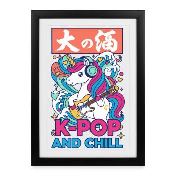 Anime de musique coréenne licorne mignonne et chill - Affiche encadrée (27 × 37 cm) - noir - Devant