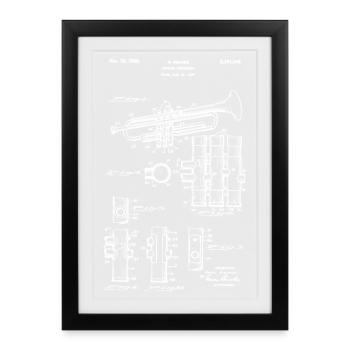 Trumpet – Technical Drawing Patent Vintage white - Framed poster (27 × 37 cm) - black - Front