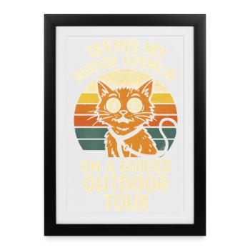 Indoor Gremlin Outdoor | Cat on leash - Framed poster (27 × 37 cm) - black - Front