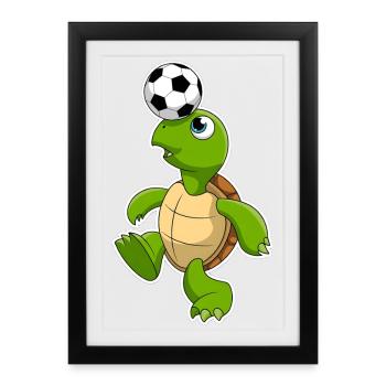 Tortue Football Dessin Animé - Affiche encadrée (27 × 37 cm) - noir - Devant