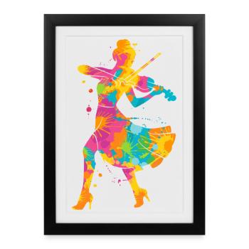 Violon Violoniste coloré Enfants Dames Femmes Violon - Affiche encadrée (27 × 37 cm) - noir - Devant