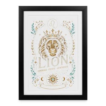 Lion royal émeraude: couronne et or - Affiche encadrée (27 × 37 cm) - noir - Devant