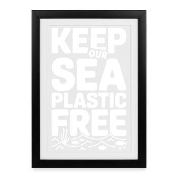 Gardez notre mer sans plastique - Affiche encadrée (27 × 37 cm) - noir - Devant