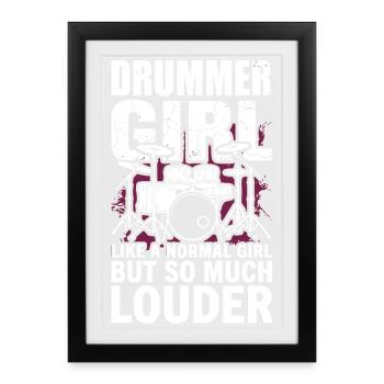 Batteur Fille Batteur Drum Rock Groupe - Affiche encadrée (27 × 37 cm) - noir - Devant