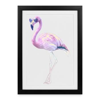 Motif d’été de flamant rose avec lunettes de soleil - Affiche encadrée (27 × 37 cm) - noir - Devant