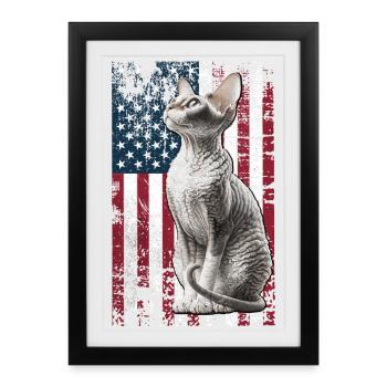 Cornish Rex US Cornish Rex Cat - Affiche encadrée (27 × 37 cm) - noir - Devant