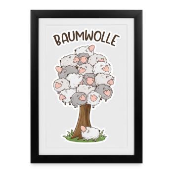 Baumwolle – Schafe auf Baum Cartoon - Gerahmtes Poster (27 × 37 cm) - Schwarz - Vorne