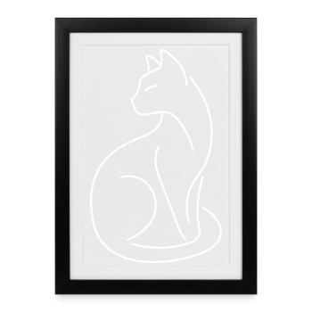 Silhouette du chat matouau aux lignes blanches - Affiche encadrée (27 × 37 cm) - noir - Devant