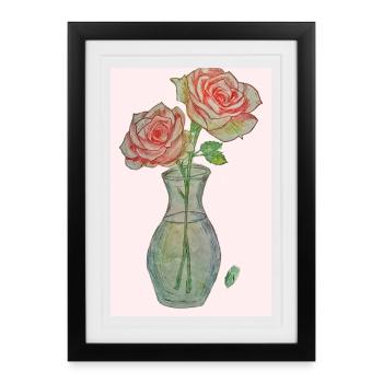 2 red pink roses - Framed poster (27 × 37 cm) - black - Front