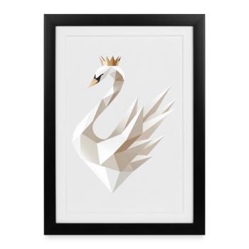 Geometric swan with crown motif - Framed poster (27 × 37 cm) - black - Front