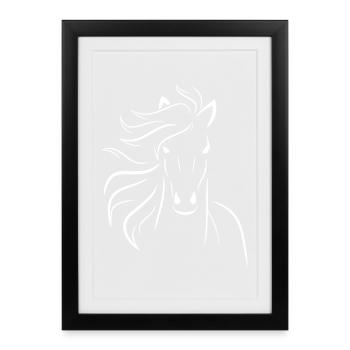 Silhouette cheval en crinière fluide - Affiche encadrée (27 × 37 cm) - noir - Devant