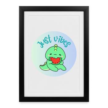 JUST VIBES - Dino - Affiche encadrée (27 × 37 cm) - noir - Devant