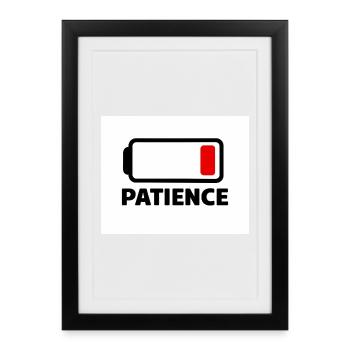 Icône de batterie PATIENCE avec police - Affiche encadrée (27 × 37 cm) - noir - Devant