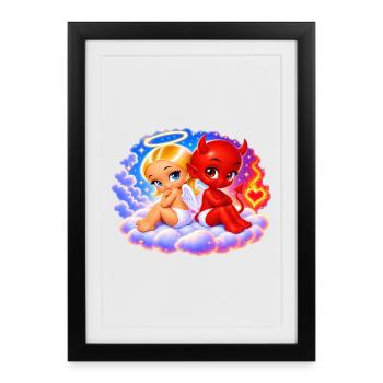 Angel & Devil – Sweet and Mischievous - Framed poster (27 × 37 cm) - black - Front