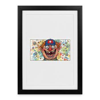 Schweiz Fan - Clown mit Fußballchaos - Gerahmtes Poster (27 × 37 cm) - Schwarz - Vorne