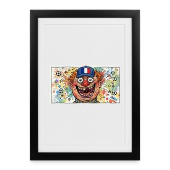 Französischer Fußballclown Popart - Gerahmtes Poster (27 × 37 cm) - Schwarz - Vorne