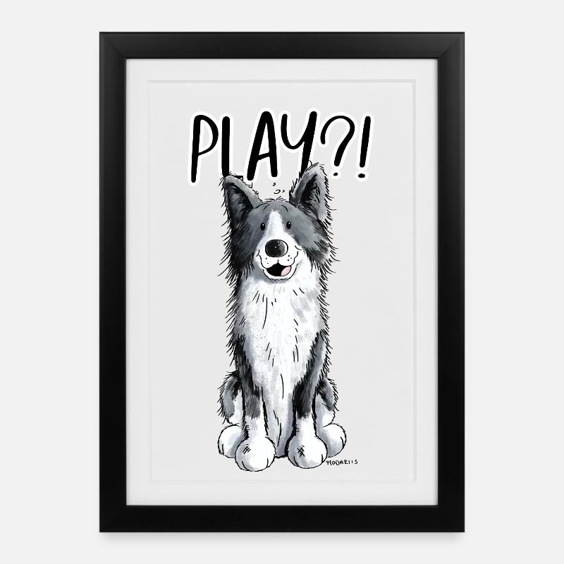 Border Collie Play - Gerahmtes Poster (27 × 37 cm) - Schwarz