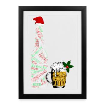 Bouteille de bière festive - Affiche encadrée (27 × 37 cm) - noir - Devant