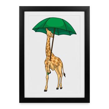 Parapluie girafe - Affiche encadrée (27 × 37 cm) - noir - Devant