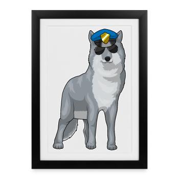 Wolf Policeman Sunglasses Police - Framed poster (27 × 37 cm) - black - Front