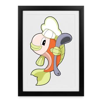 Cuisinier de poisson Cuisson à la cuillère - Affiche encadrée (27 × 37 cm) - noir - Devant