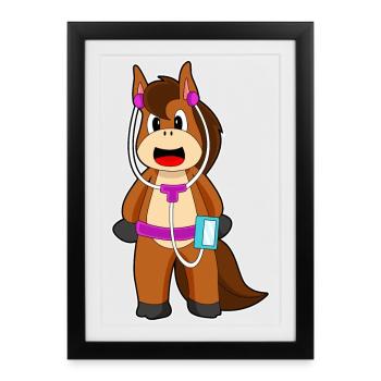 Horse Headphones Music - Framed poster (27 × 37 cm) - black - Front