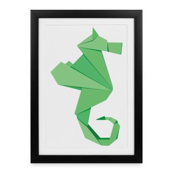 Insignes abstraits d’hippocampes dans le style origami - Affiche encadrée (27 × 37 cm) - noir - Devant