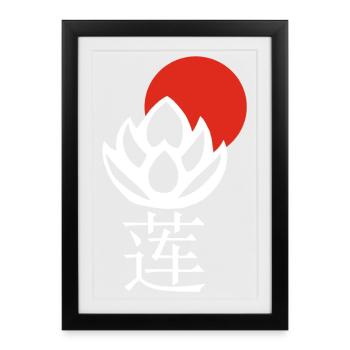Lotus blanc et soleil rouge - Affiche encadrée (27 × 37 cm) - noir - Devant