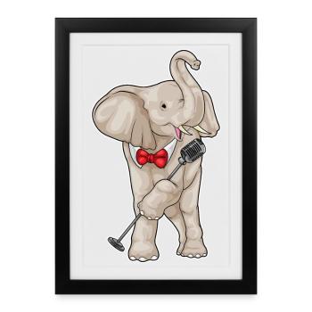 Elephant Singer Microphone Singing - Framed poster (27 × 37 cm) - black - Front