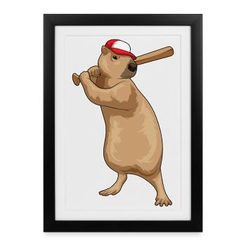 capybara baseball baseball bat - Framed poster (27 × 37 cm) - black - Front