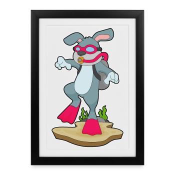 Hase Taucher Schwimmbrille Tauchen - Gerahmtes Poster (27 × 37 cm) - Schwarz - Vorne
