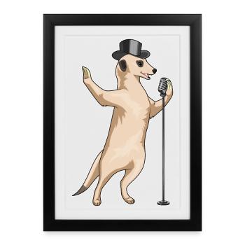Chanteur de suricate Chant au micro - Affiche encadrée (27 × 37 cm) - noir - Devant