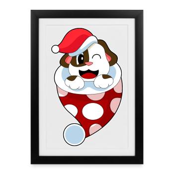 Chaussette de Noël pour chien - Affiche encadrée (27 × 37 cm) - noir - Devant