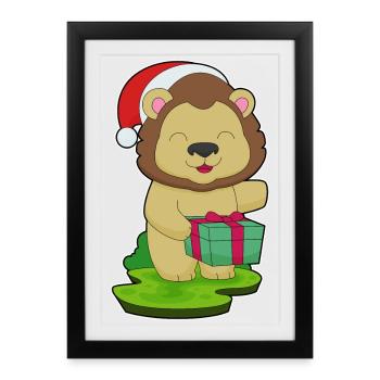 Lion Christmas Package - Framed poster (27 × 37 cm) - black - Front