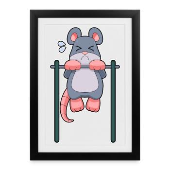 Mouse Bodybuilders Tractions Culturisme - Affiche encadrée (27 × 37 cm) - noir - Devant