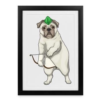 Mops Bogenschütze Bogen - Gerahmtes Poster (27 × 37 cm) - Schwarz - Vorne
