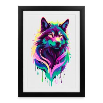 loup coloré graffiti tête de loup - Affiche encadrée (27 × 37 cm) - noir - Devant