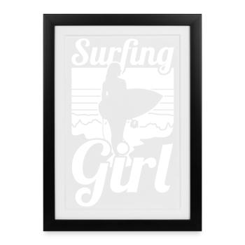 Surfermädchen - Gerahmtes Poster (27 × 37 cm) - Schwarz - Vorne